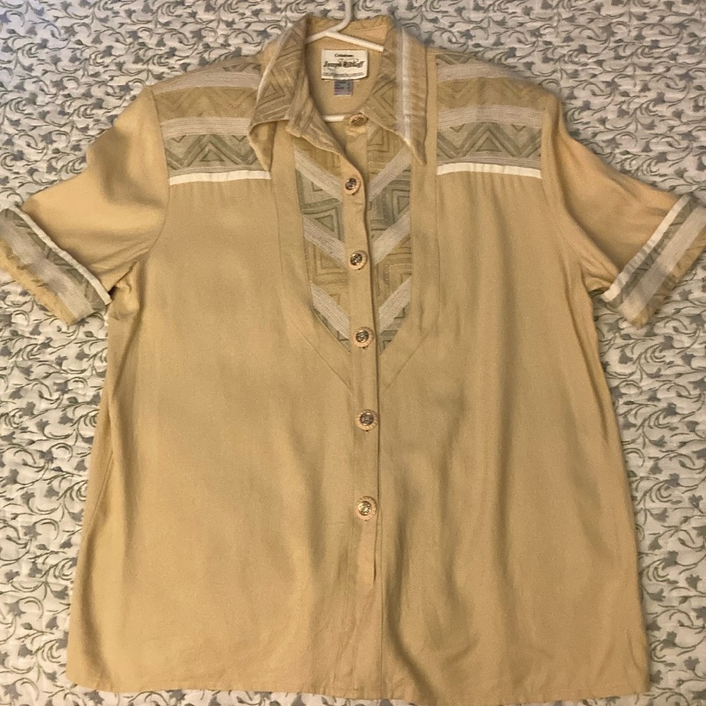 Joseph Ribkoff vintage yellow button up dress tee